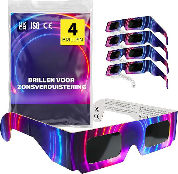 Zonsverduisteringsbril - Eclips bril - ISO 12312-2 en CE gecertificeerd - 4 stuks